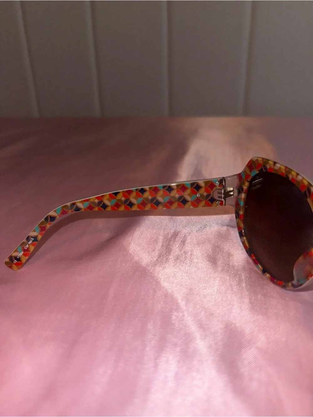 Fossil Hannah Cream Sunglasses with Brown Lenses and Colorful Geometric Interior